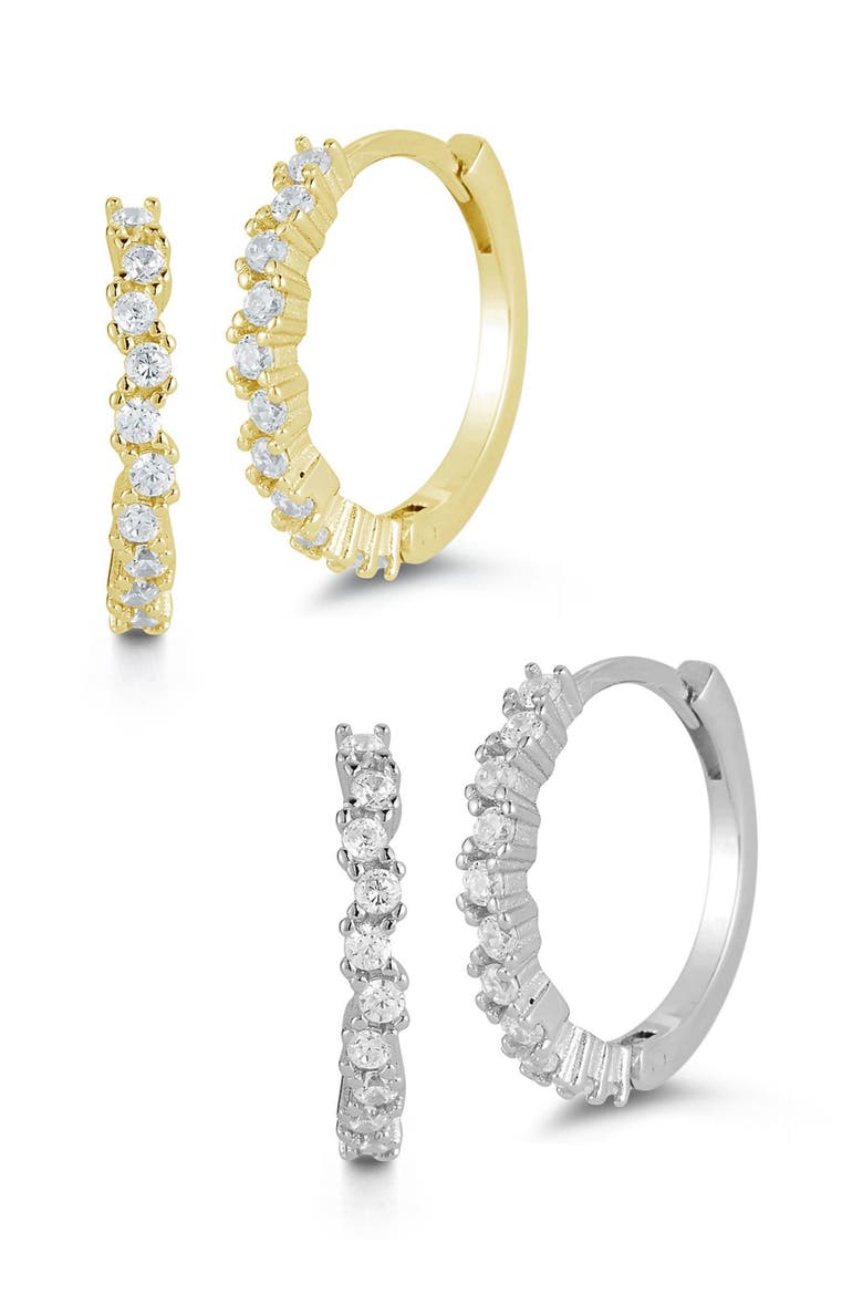Set of 2 Pavé Hoop Earrings, Main, color, GOLD