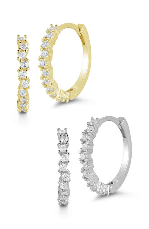 Set of 2 Pavé Hoop Earrings