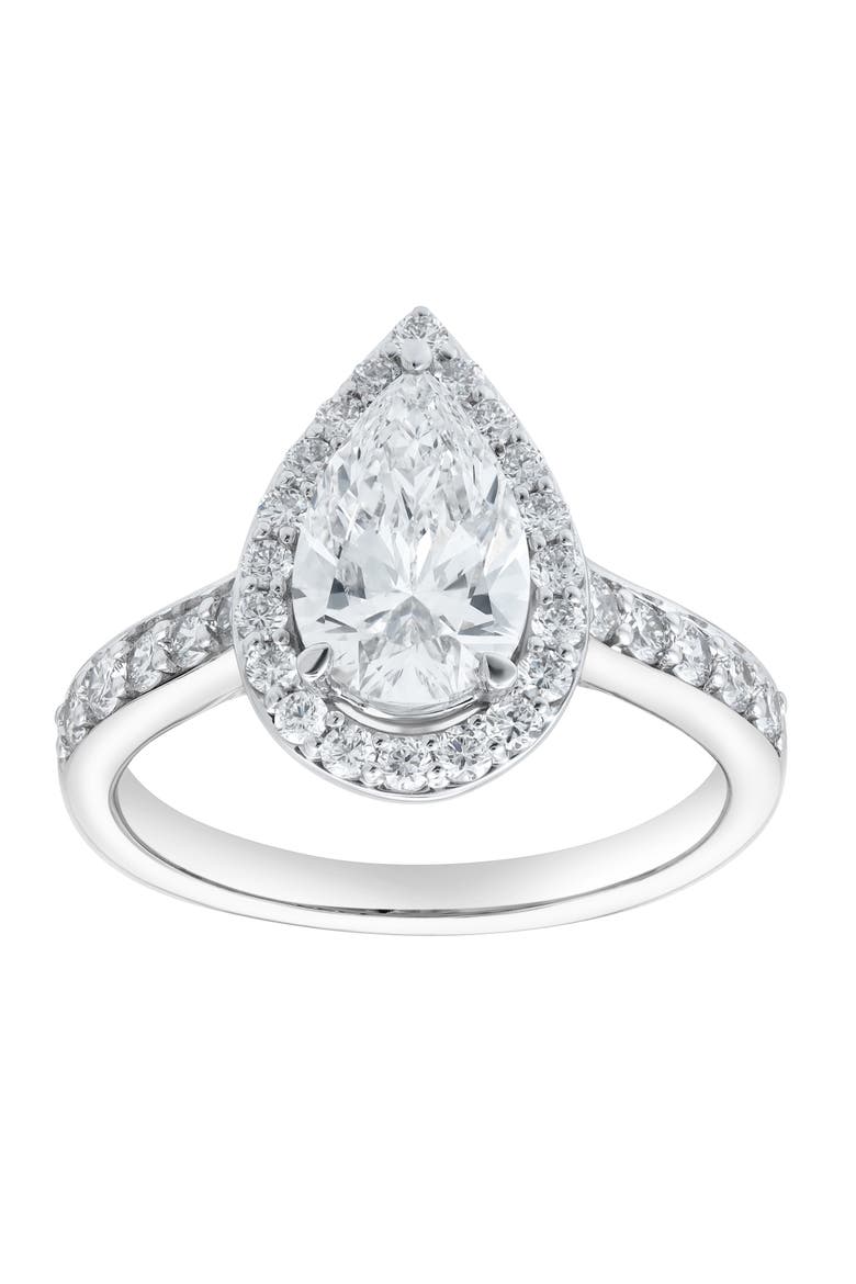 Amani 14K White Gold Pear Lab Grown Diamond Halo Engagement Ring - 2.45 Ct, Main, color, 14K White Gold