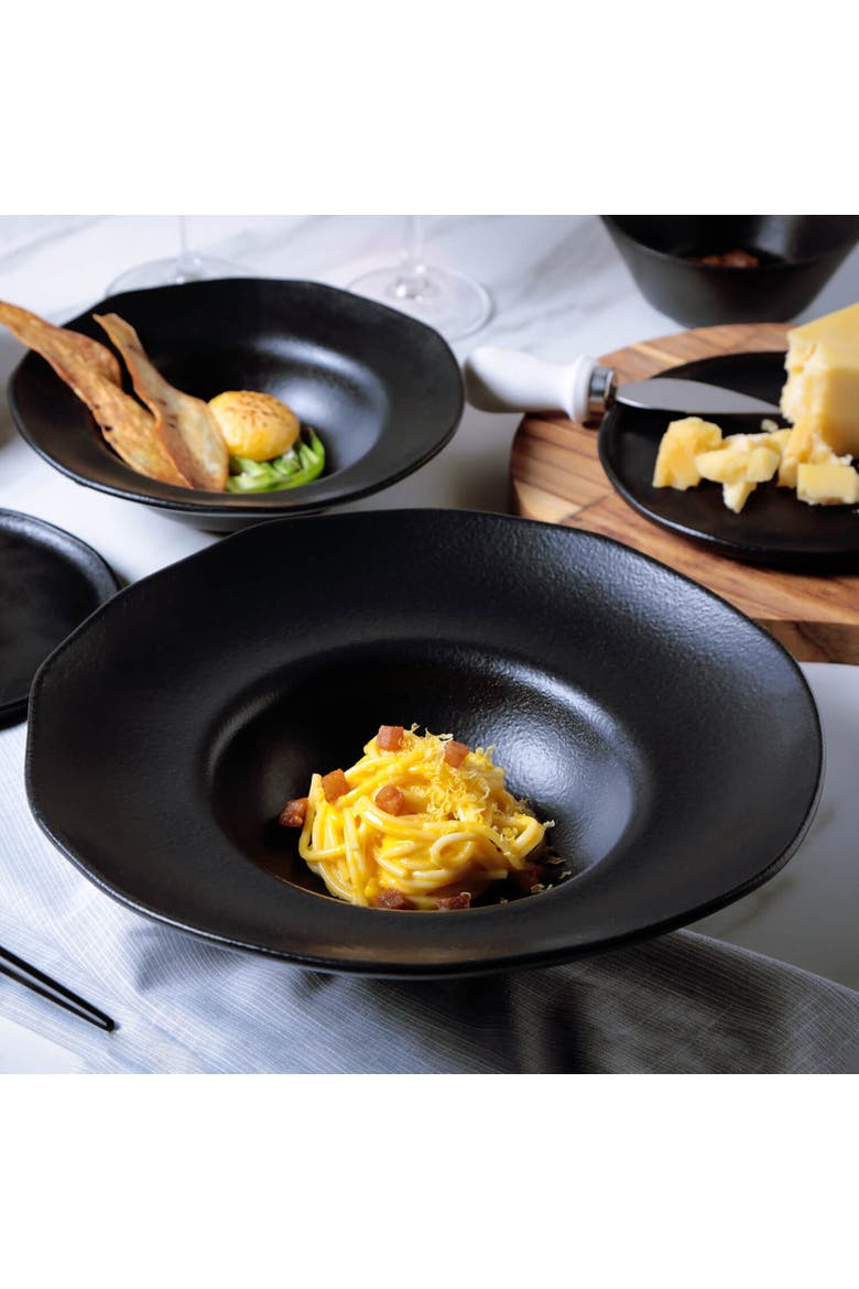 Deep Rim Plate Set of 4, Alternate, color, Matte Black