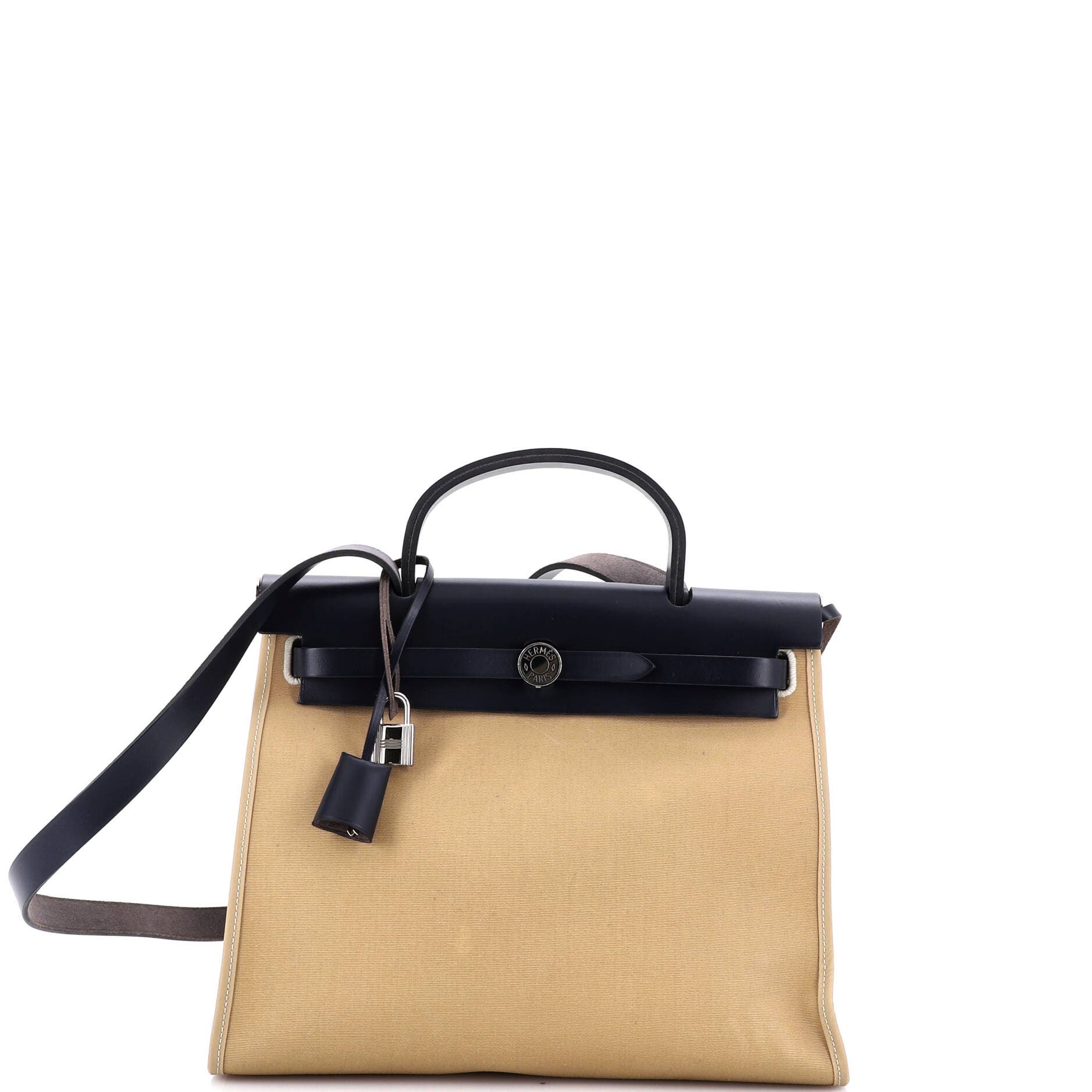 Pre-Owned Hermes Herbag Zip Leather and Toile 31, Main, color, Trench