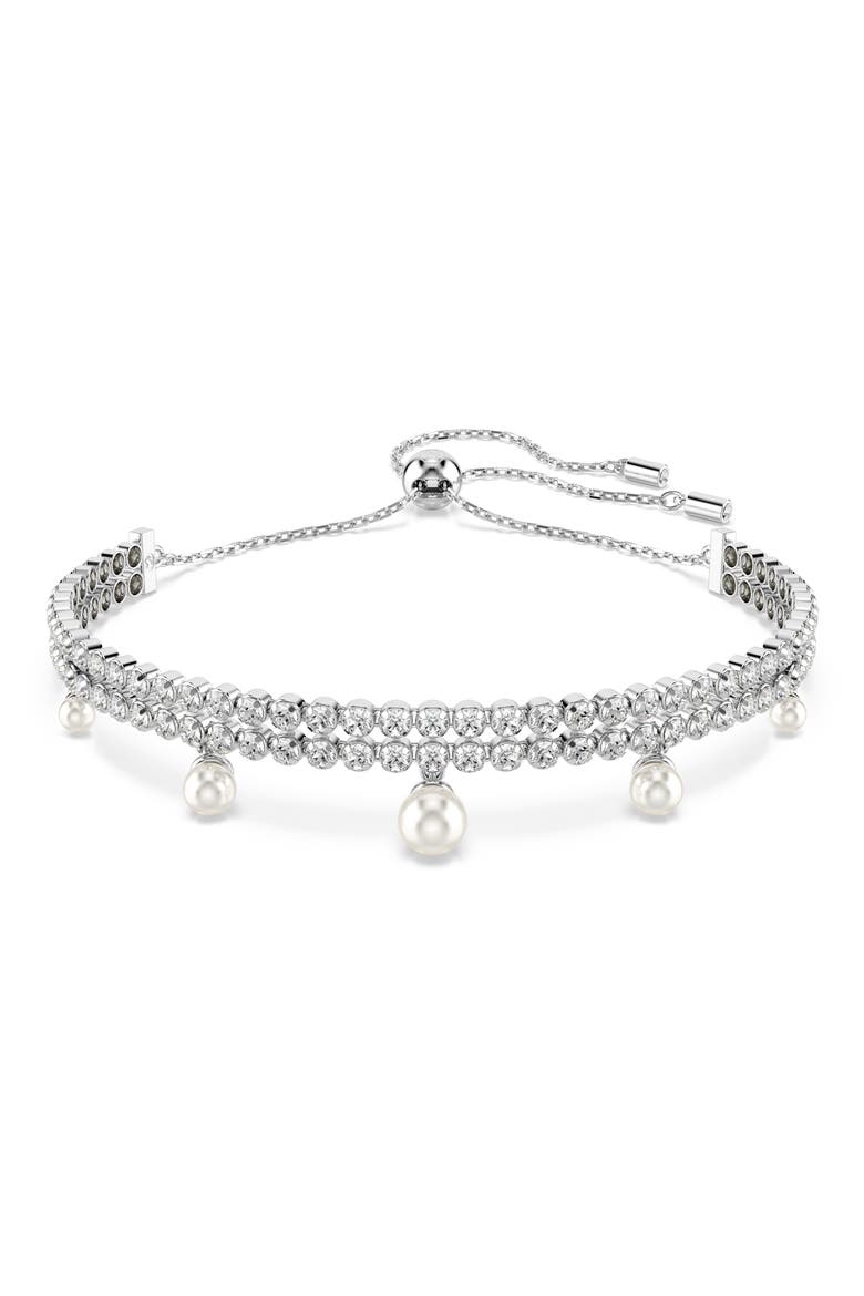 x Ariana Grande Cubic Zirconia & Faux Pearl Adjustable Bracelet, Main, color, WHITE