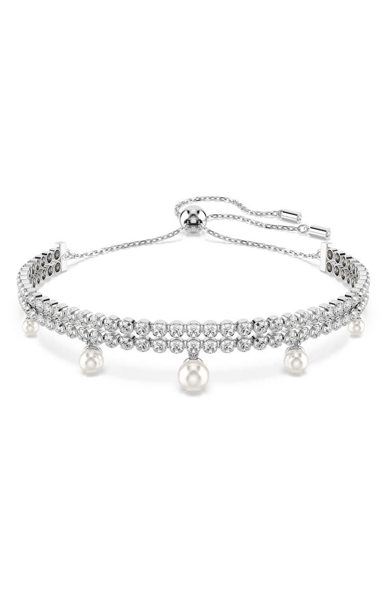 Swarovski x Ariana Grande Cubic Zirconia & Faux Pearl Adjustable Bracelet, Main, color, White