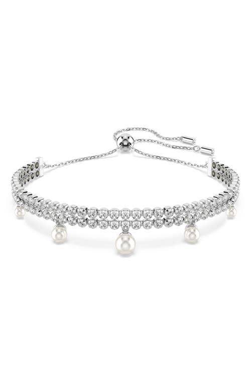 Swarovski Ariana Grande Imitation Pearl & Crystal Dangle Slider Bracelet In White