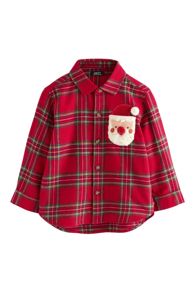 Kids' Santa Face Plaid Flannel Button-Up Shirt, Main, color, RED
