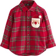 NEXT Kids' Santa Face Plaid Flannel Button-Up Shirt