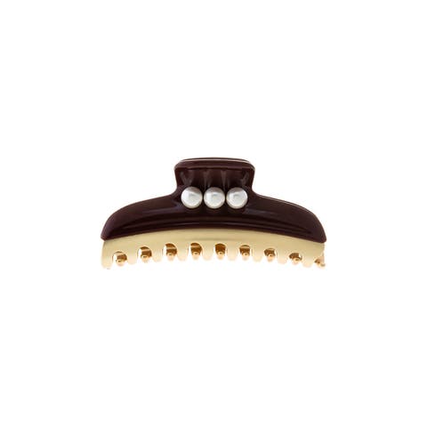 Triple Pearl Accented Two Tone Claw Clip