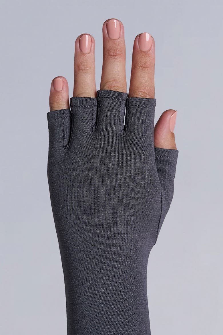 Perpetua Long Fingerless UV Sun Gloves, UPF 50+ Sun Protection, Alternate, color, Charcoal