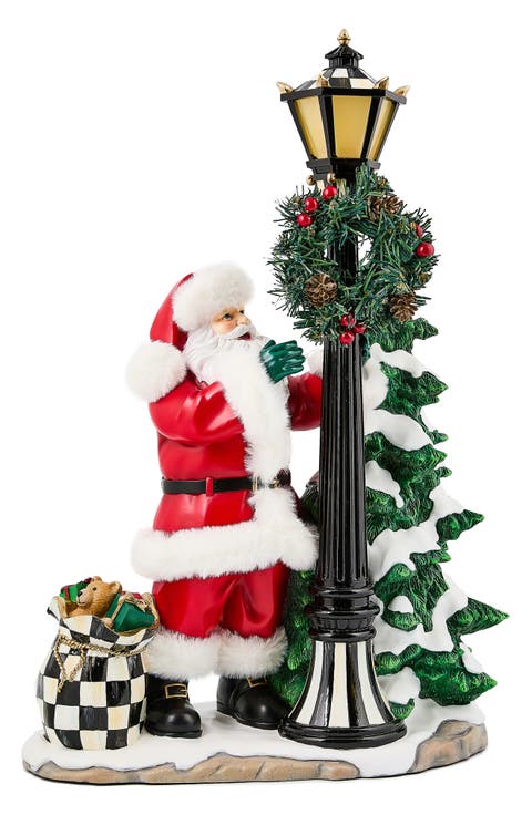 Santa by Lamp Post Illuminated Figurine