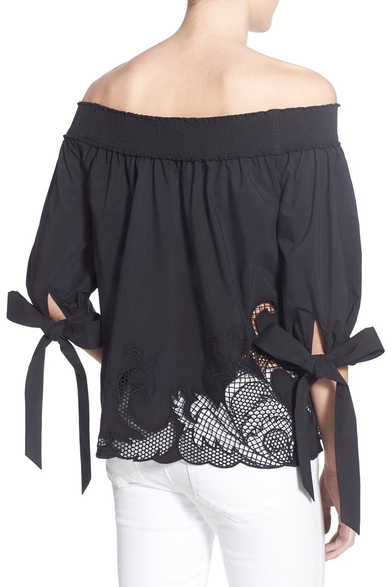 Off the Shoulder Cutout Shirt, Alternate, color, BLACK