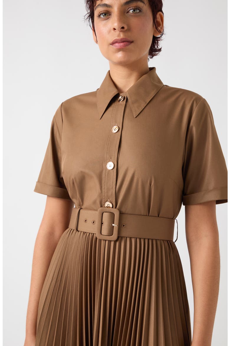 Cally Pleated Shirtdress, Alternate, color, COCOA