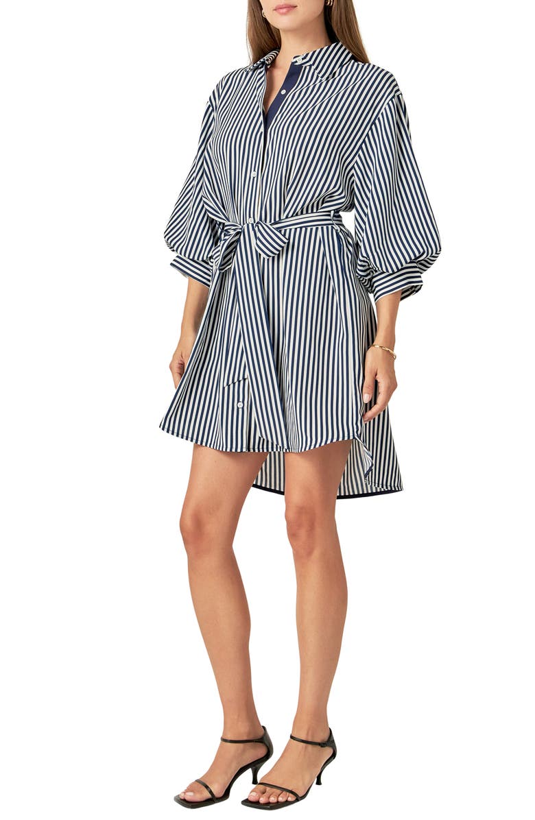English Factory Stripe Belted Shirtdress, Alternate, color, White/ Navy