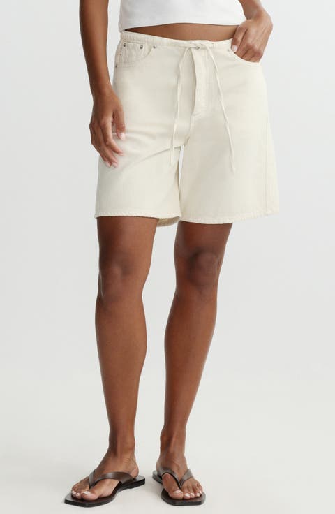 Sienna Drawstring Low Rise Relaxed Denim Shorts (Ecru Aura)