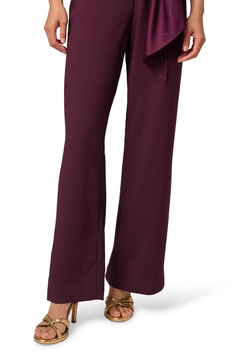 Belted Wide Leg Satin Crepe Jumpsuit, Alternate, color, BORDEAUX GLOW