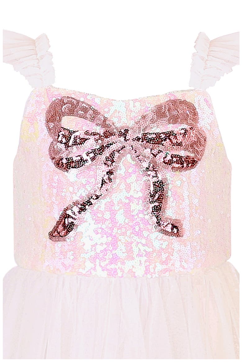 Sequin Bow Ruffle Tulle Dress, Alternate, color, BLUSH