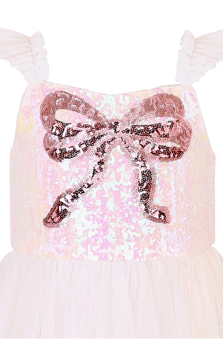 Zunie Sequin Bow Ruffle Tulle Dress, Alternate, color, Blush