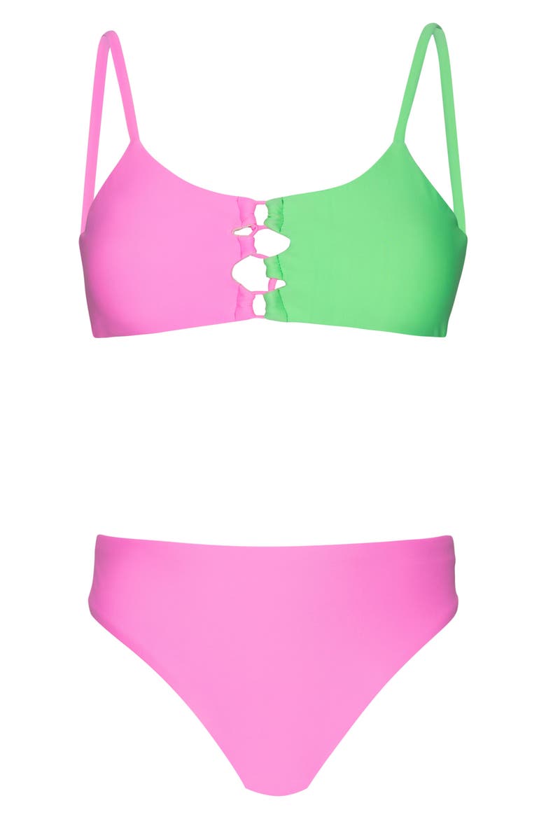 Kids' Cammy Loop Two-Piece Swimsuit, Main, color, NEON PINK