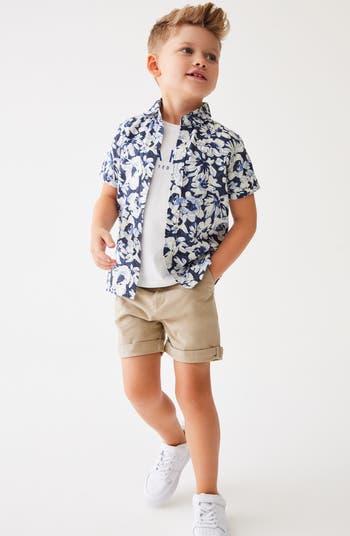 Kids' Graphic T-Shirt & Floral Short Sleeve Snap-Up Overshirt Set