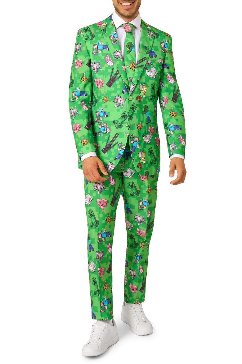 x Minecraft Slim Fit Two-Piece Suit & Tie Set, Main, color, GREEN