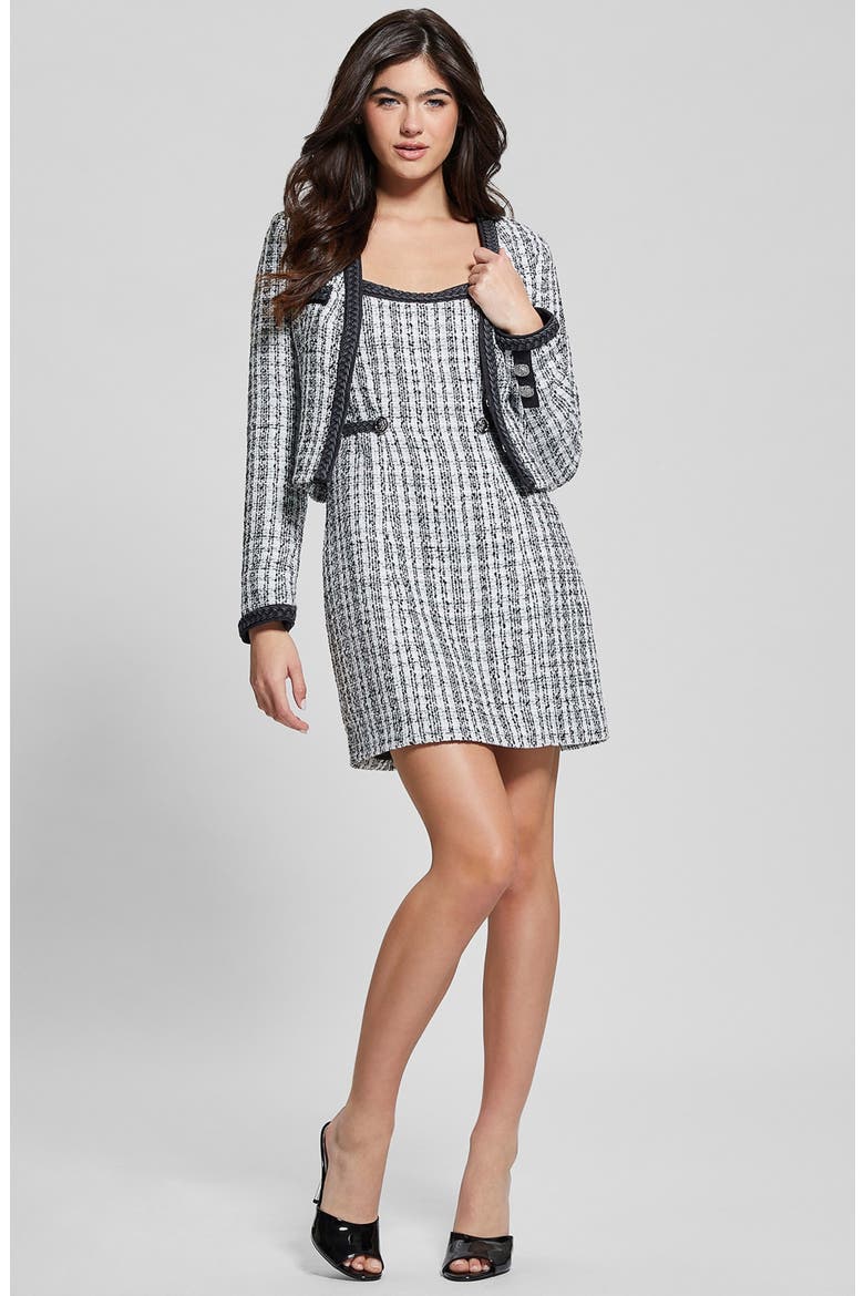 Tosca Braid Detail Tweed Jacket, Alternate, color, BLACK/ WHITE BOUCLE COMBO