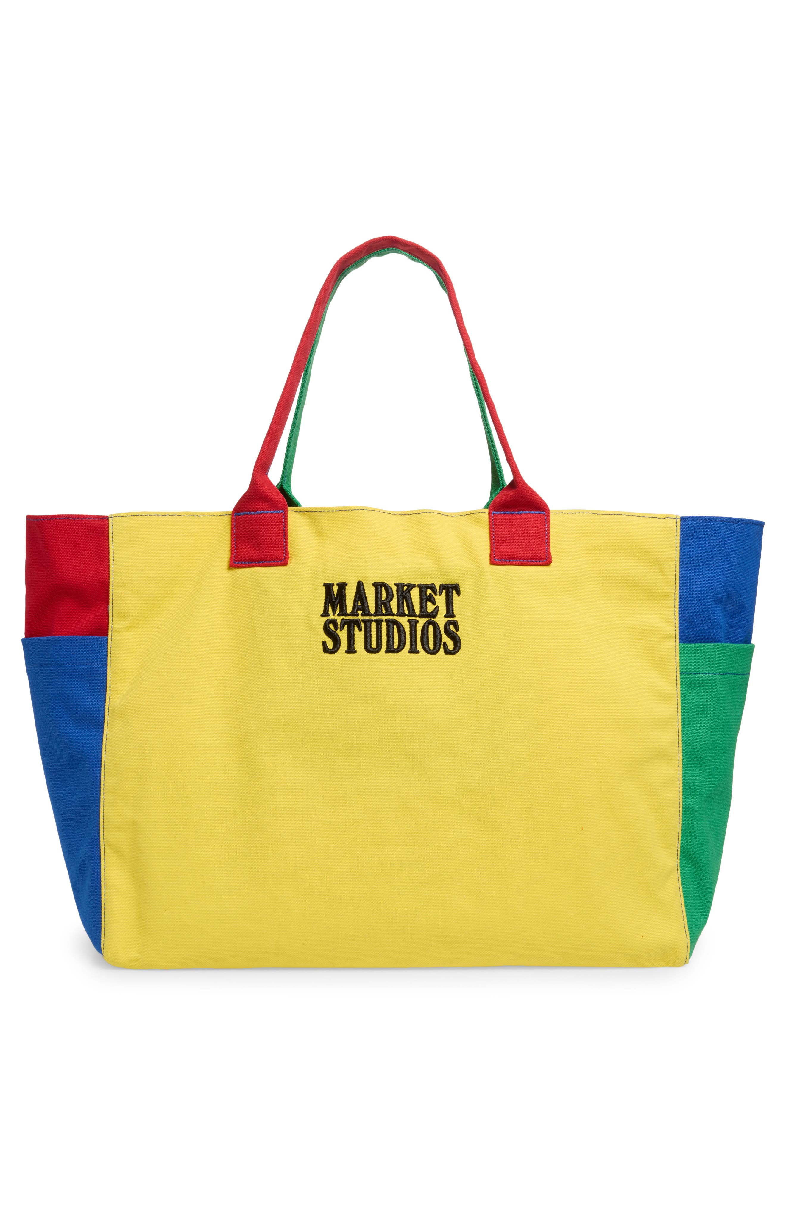 MARKET Smiley Colorblock Tote Bag, Alternate, color, Yellow Multi