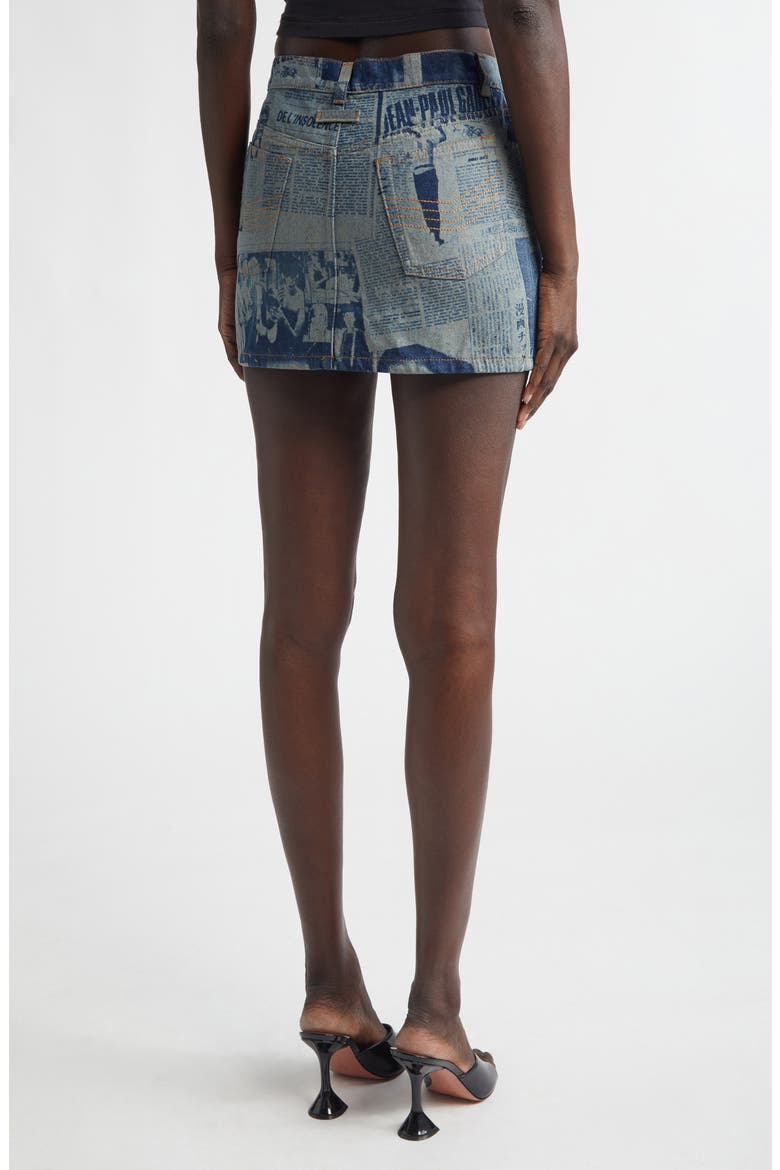 Newspaper Print Denim Miniskirt, Alternate, color, INDIGO/ BEIGE