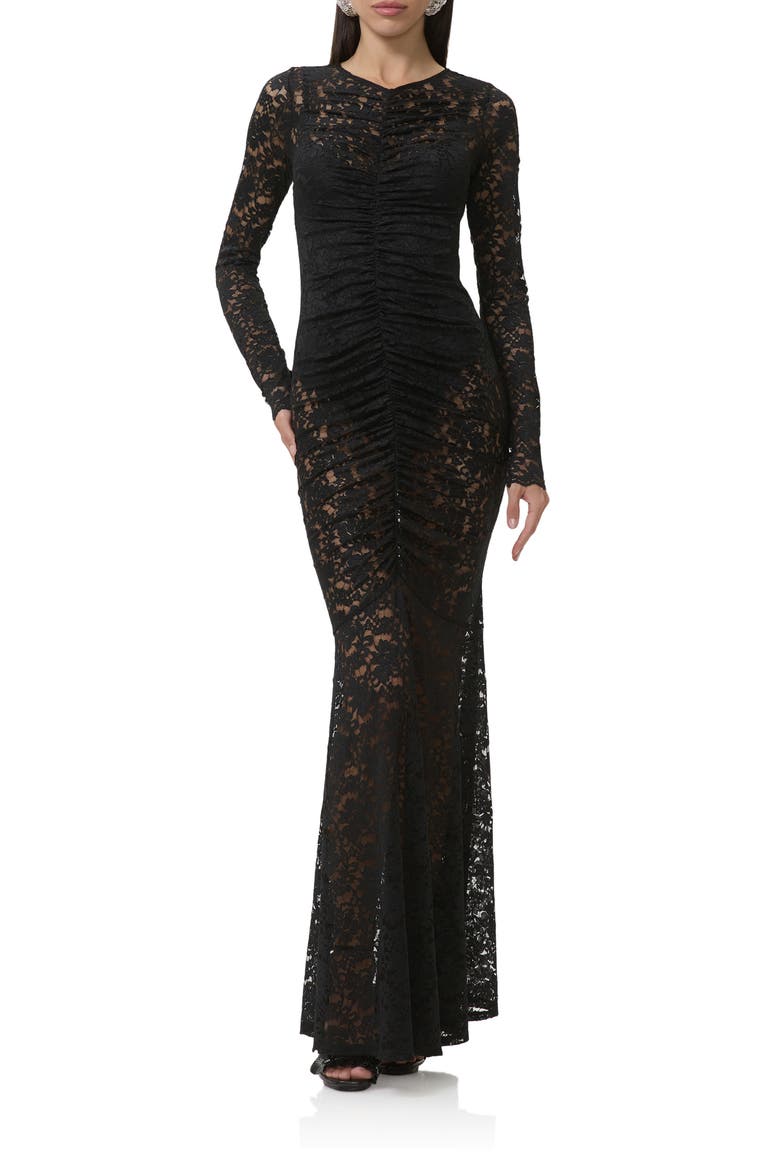 Jenima Long Sleeve Lace Mermaid Gown, Main, color, NOIR
