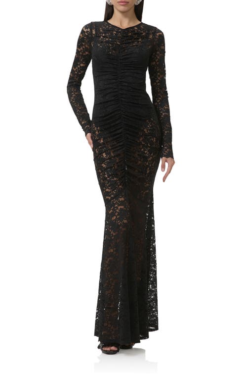 Afrm Jenima Long Sleeve Lace Mermaid Gown In Black