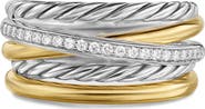 David Yurman Crossover Five-Row Ring in Sterling Silver with 18K Yellow Gold and Diamonds, 11mm