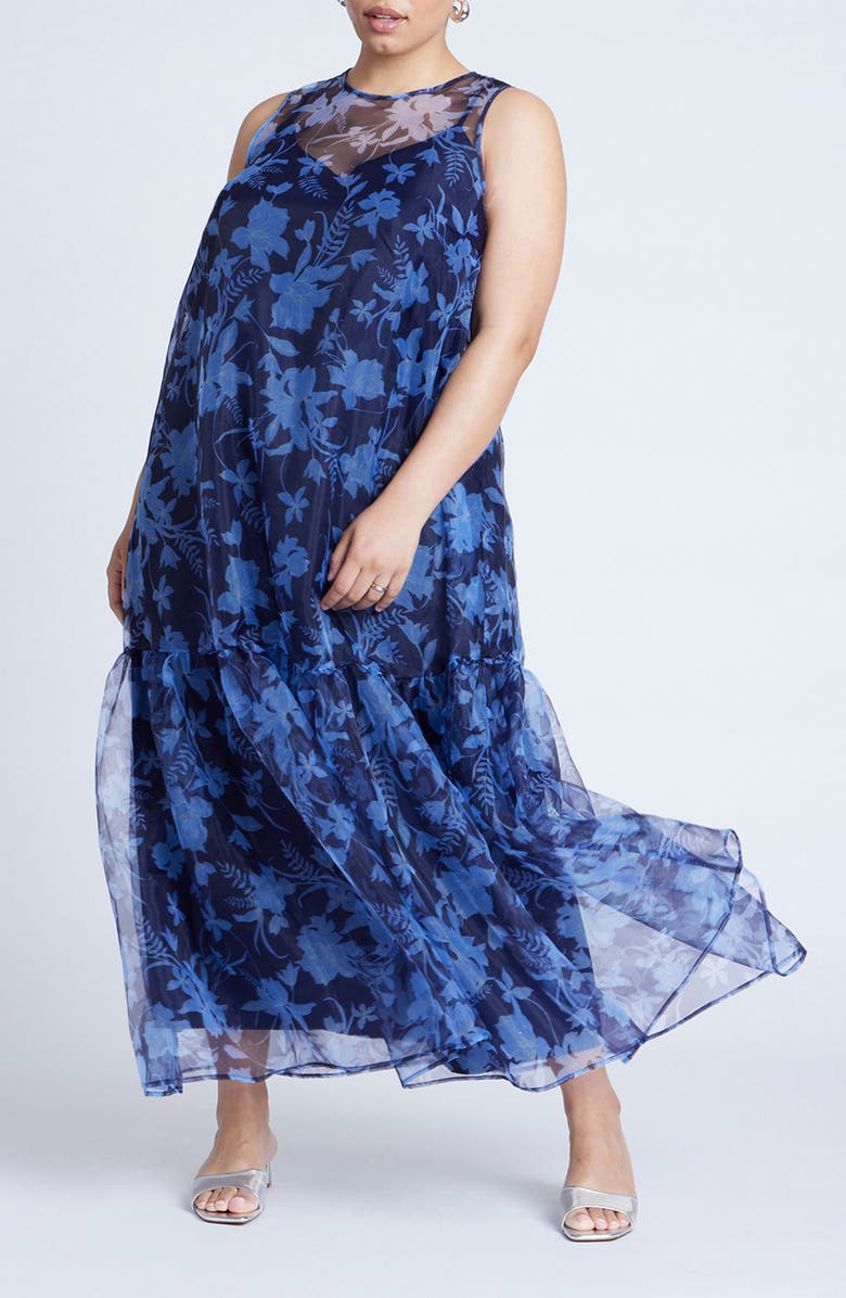 ELOQUII Floral Chiffon Maxi Dress, Main, color, 