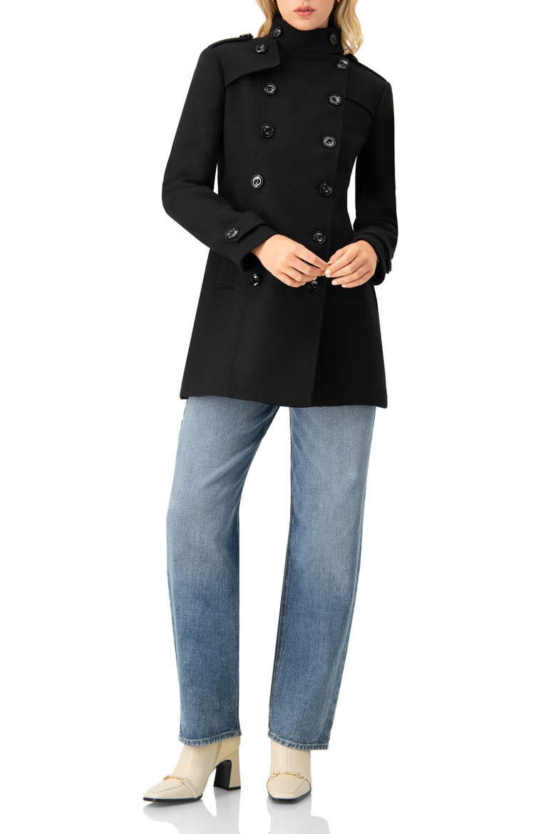 Double-Breasted Wool-Blend Officer Coat, Alternate, color, Black
