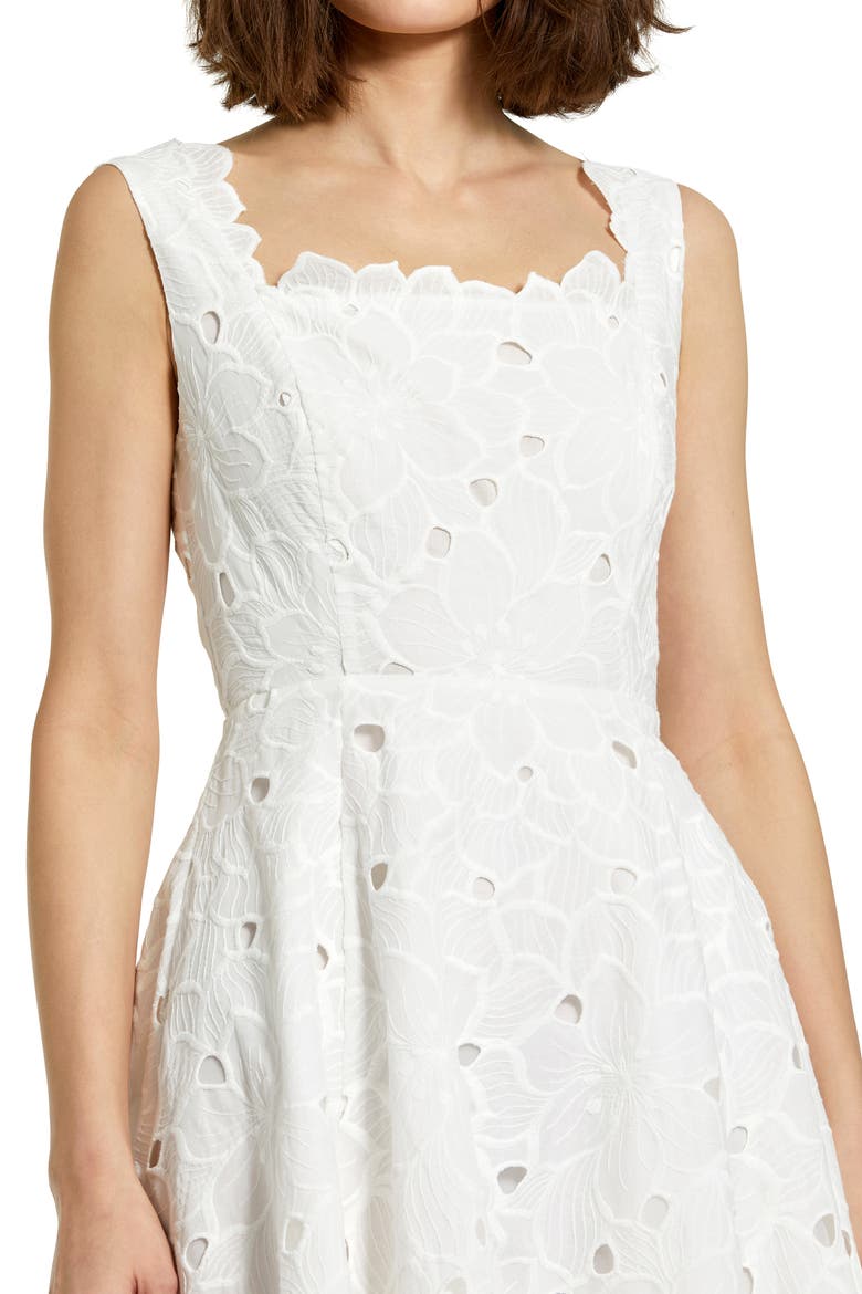 Embroidered Floral A Line Sleeveless Midi Dress, Alternate, color, White