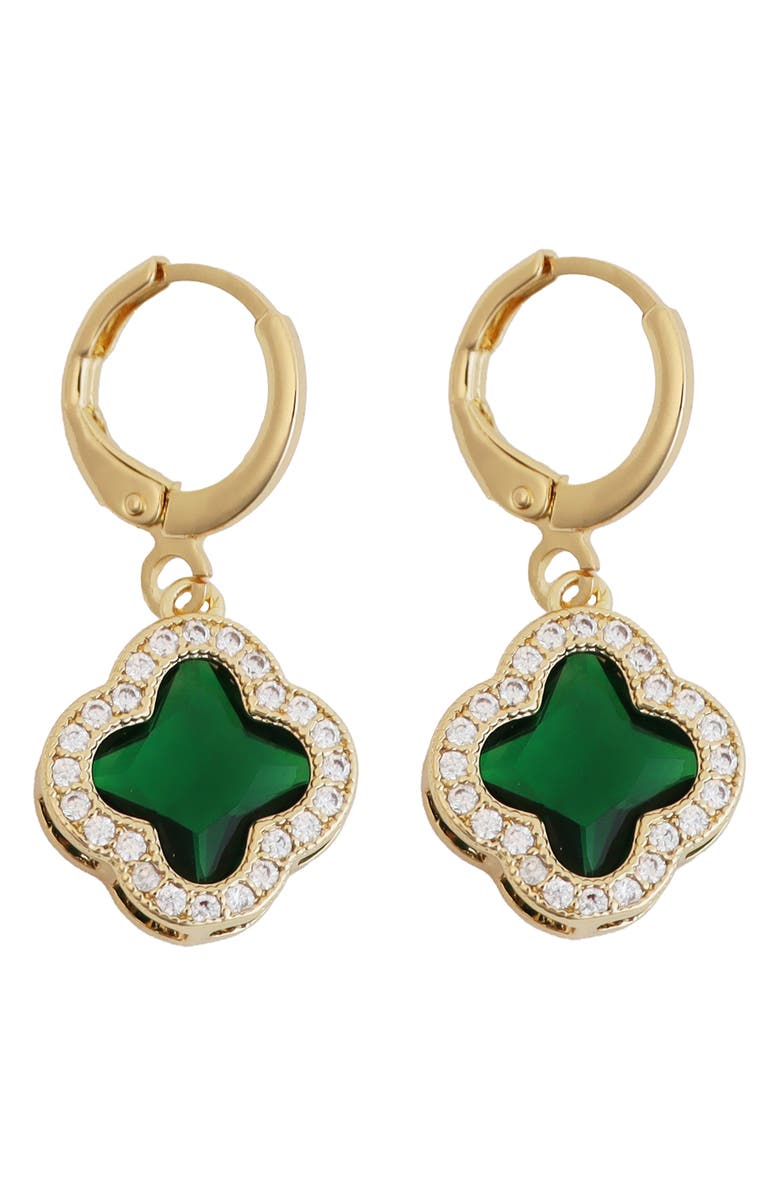 Panacea Crystal Clover Drop Huggie Hoop Earrings, Main, color, 