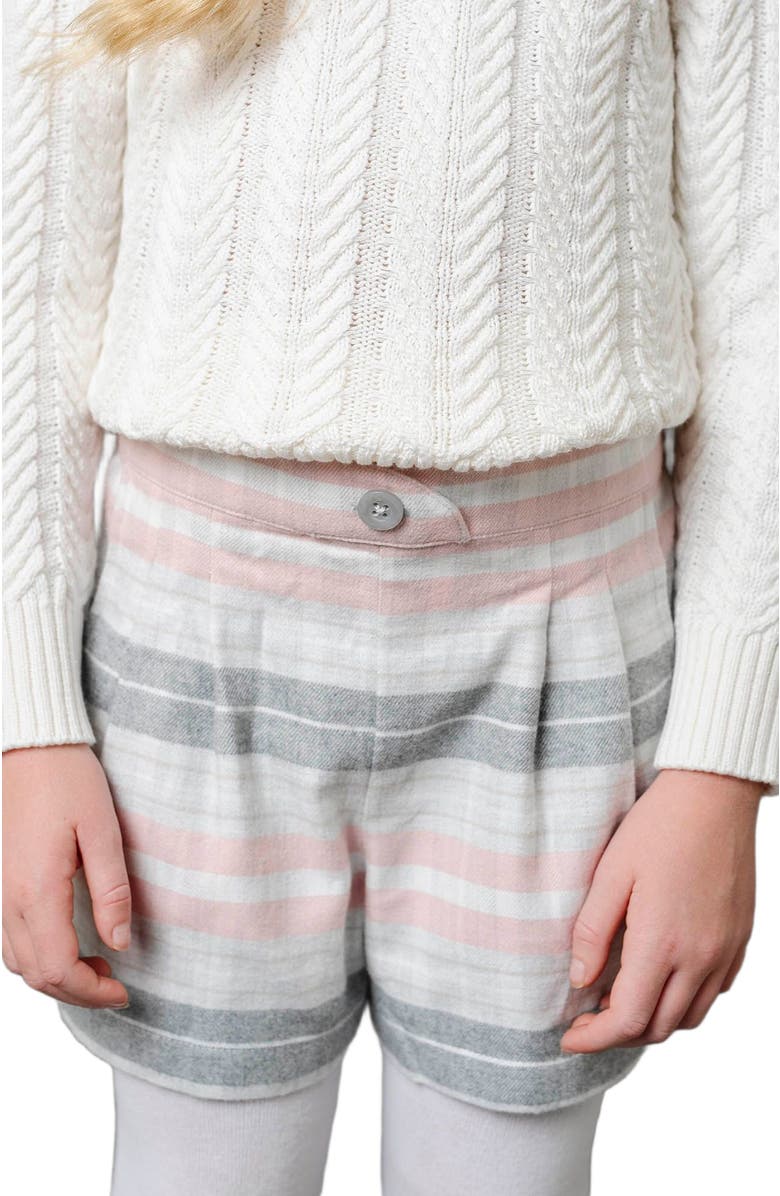 Hope & Henry Girls' Organic Pleated Flannel Short, Toddler, Alternate, color, Gray And Rose Plaid
