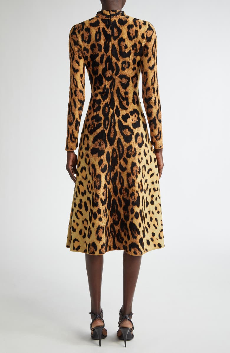 Oscar de la Renta Jaguar Jacquard Long Sleeve Midi Dress, Alternate, color, 
