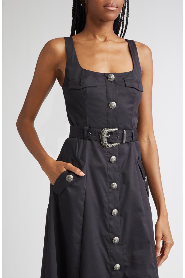 Tazia Belted Cotton Blend A-Line Dress, Alternate, color, BLACK