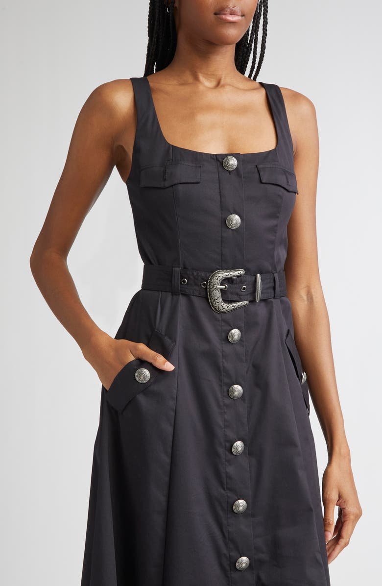 L'AGENCE Tazia Belted Cotton Blend A-Line Dress, Alternate, color, Black
