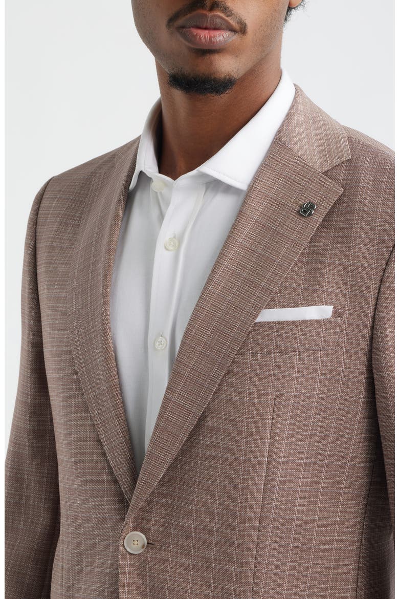 Hutson Slim Fit Red & Tan Plaid Slub Wool Sport Coat, Alternate, color, MEDIUM RED