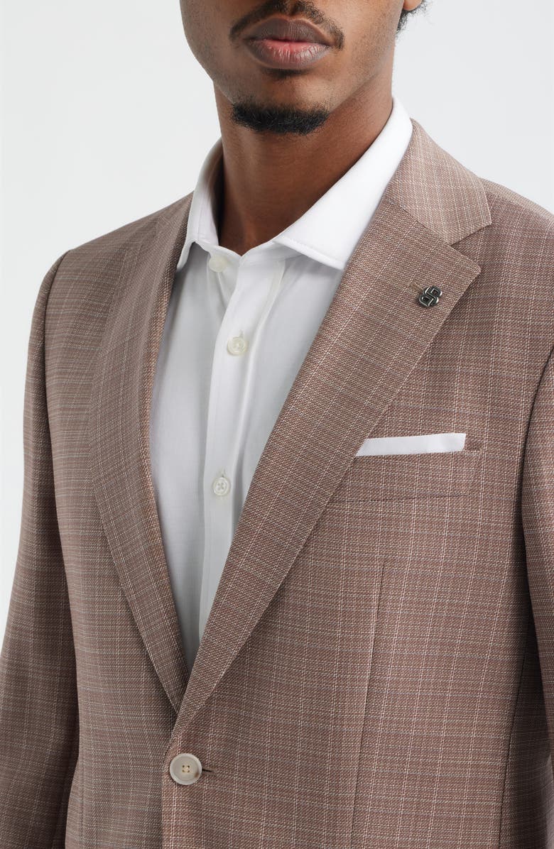 BOSS Hutson Slim Fit Red & Tan Plaid Slub Wool Sport Coat, Alternate, color, Medium Red