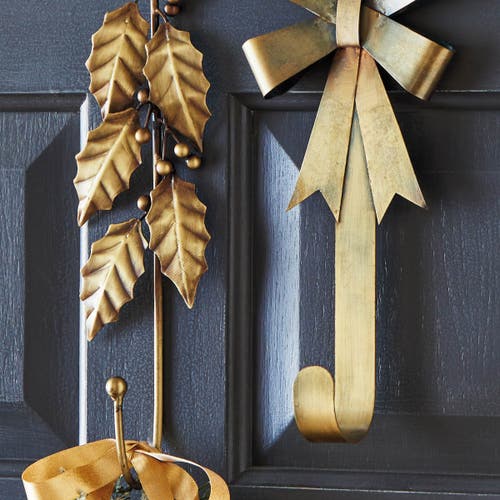 Tag Antique Brass Gold Bow Wreath Hanger For Christmas Decor In Gold