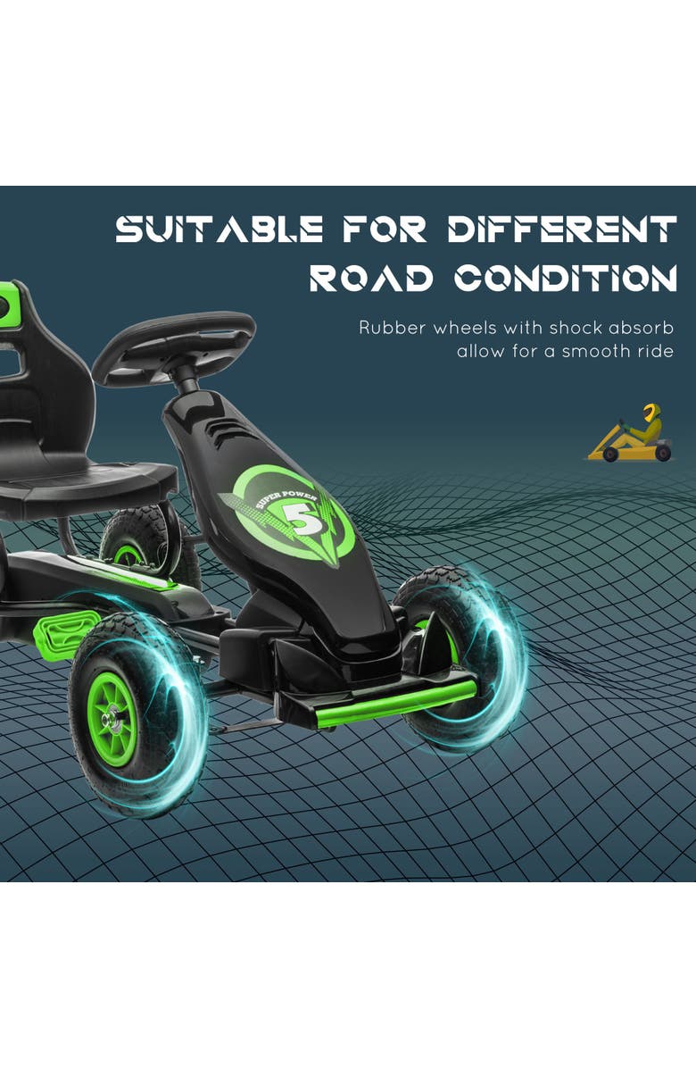Aosom Ergonomic Pedal Go Kart with Wear-Resistant Tread, Alternate, color, Green