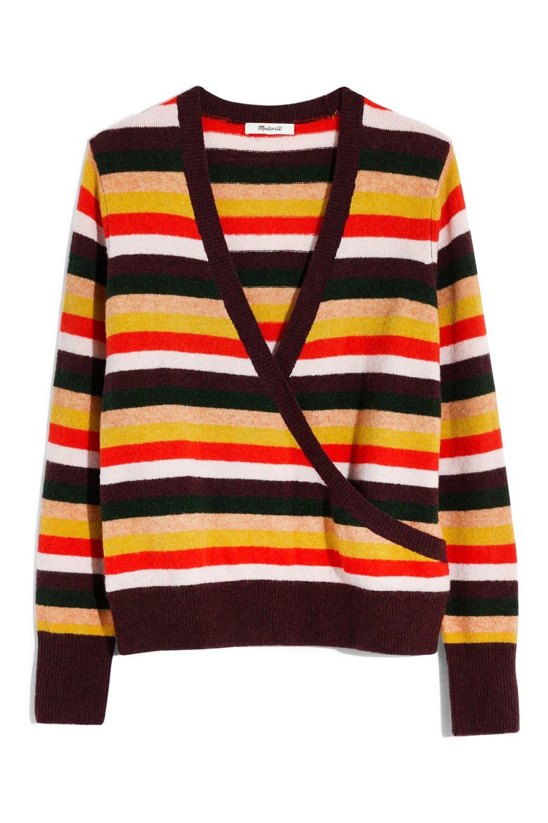 Wrap Front Stripe Pullover, Alternate, color, HEATHER PALM