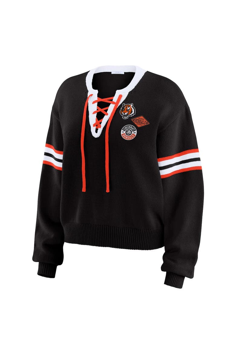 Women's WEAR by Erin Andrews Black  Cincinnati Bengals Lace-Up Sweater, Alternate, color, Black