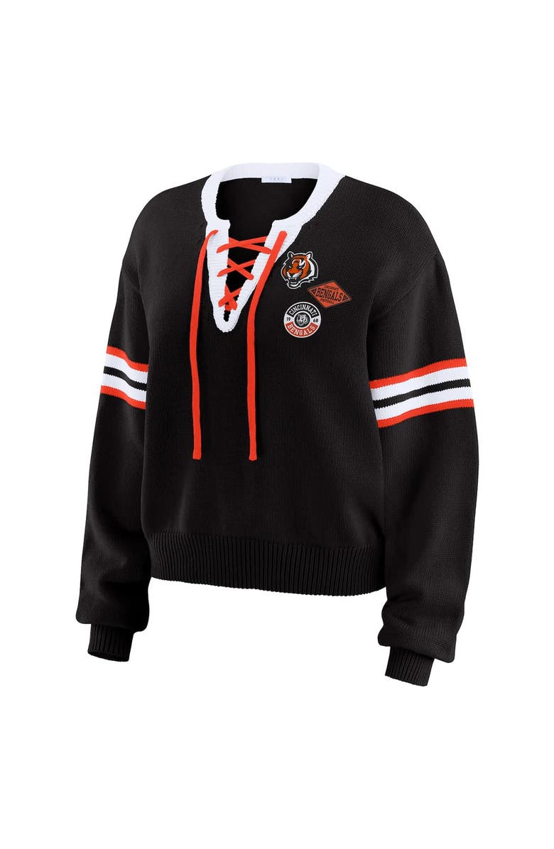 WEAR by Erin Andrews Women's WEAR by Erin Andrews Black  Cincinnati Bengals Lace-Up Sweater, Alternate, color, Black