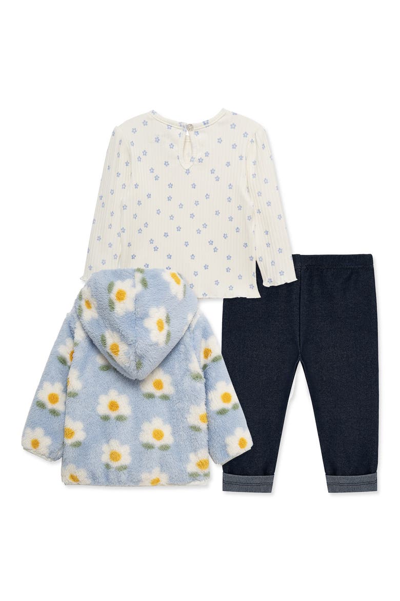 Floral High Pile Fleece Jacket, T-Shirt & Knit Jeans Set, Alternate, color, BLUE