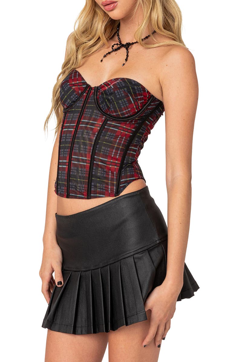 EDIKTED Tory Plaid Mesh Corset, Alternate, color, 