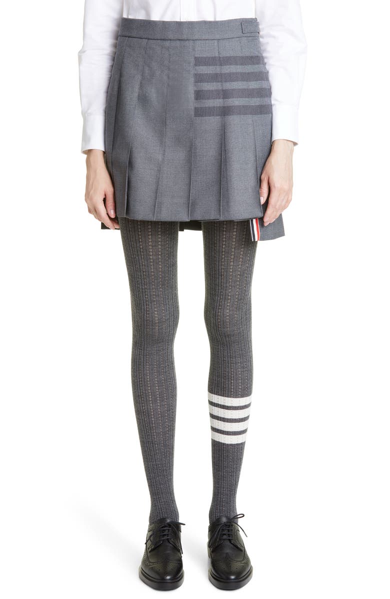 Thom Browne Drop Back Pleated Wool Blend Miniskirt, Main, color, Medium Grey