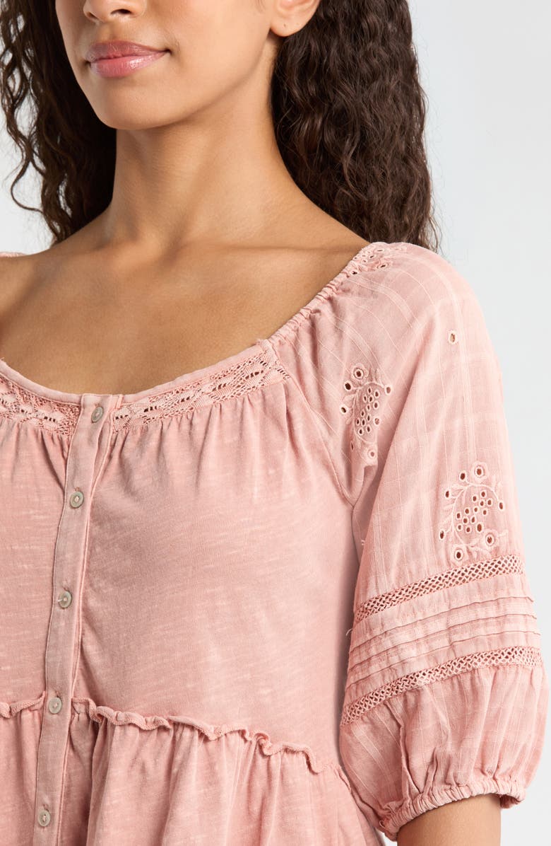 Lucky Brand Jersey Babydoll Top, Alternate, color, Peach Beige
