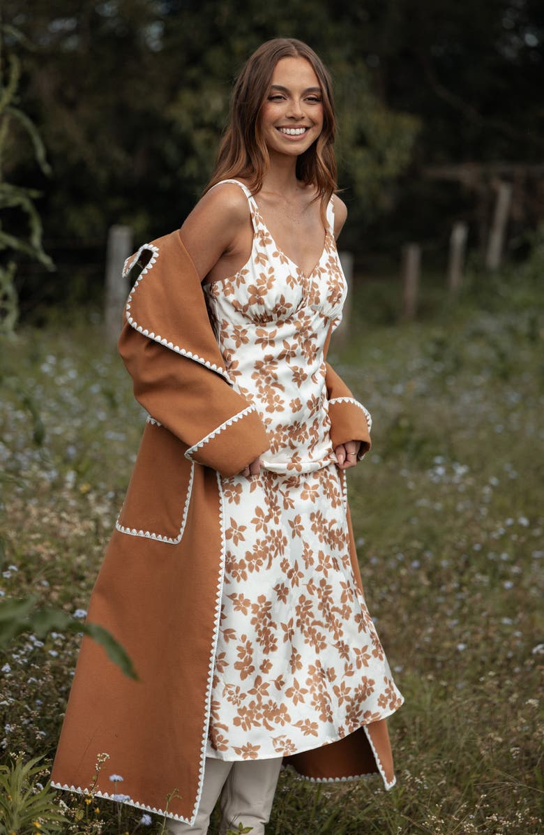 Petal & Pup Franny Floral Print Sleeveless Midi Dress, Alternate, color, Cream Brown Floral