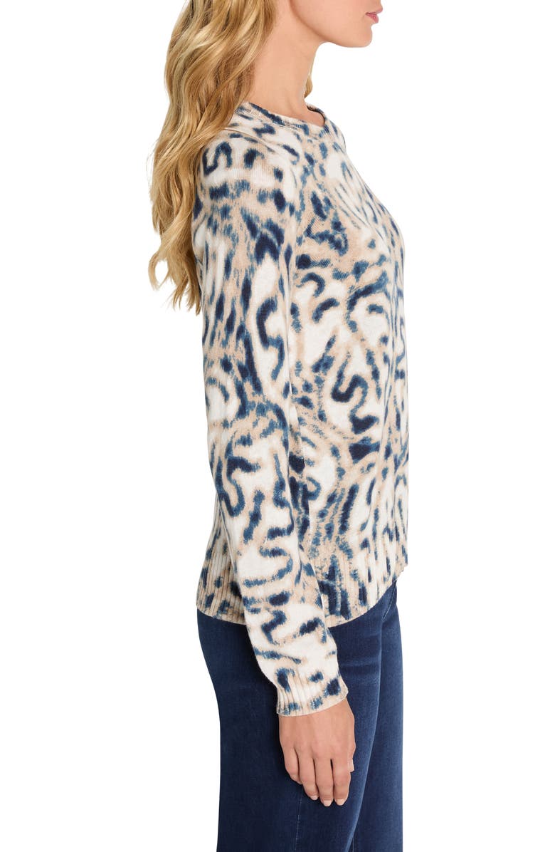 NIC+ZOE Supersoft Blurry Leaf Print Sweater, Alternate, color, Indigo Multi